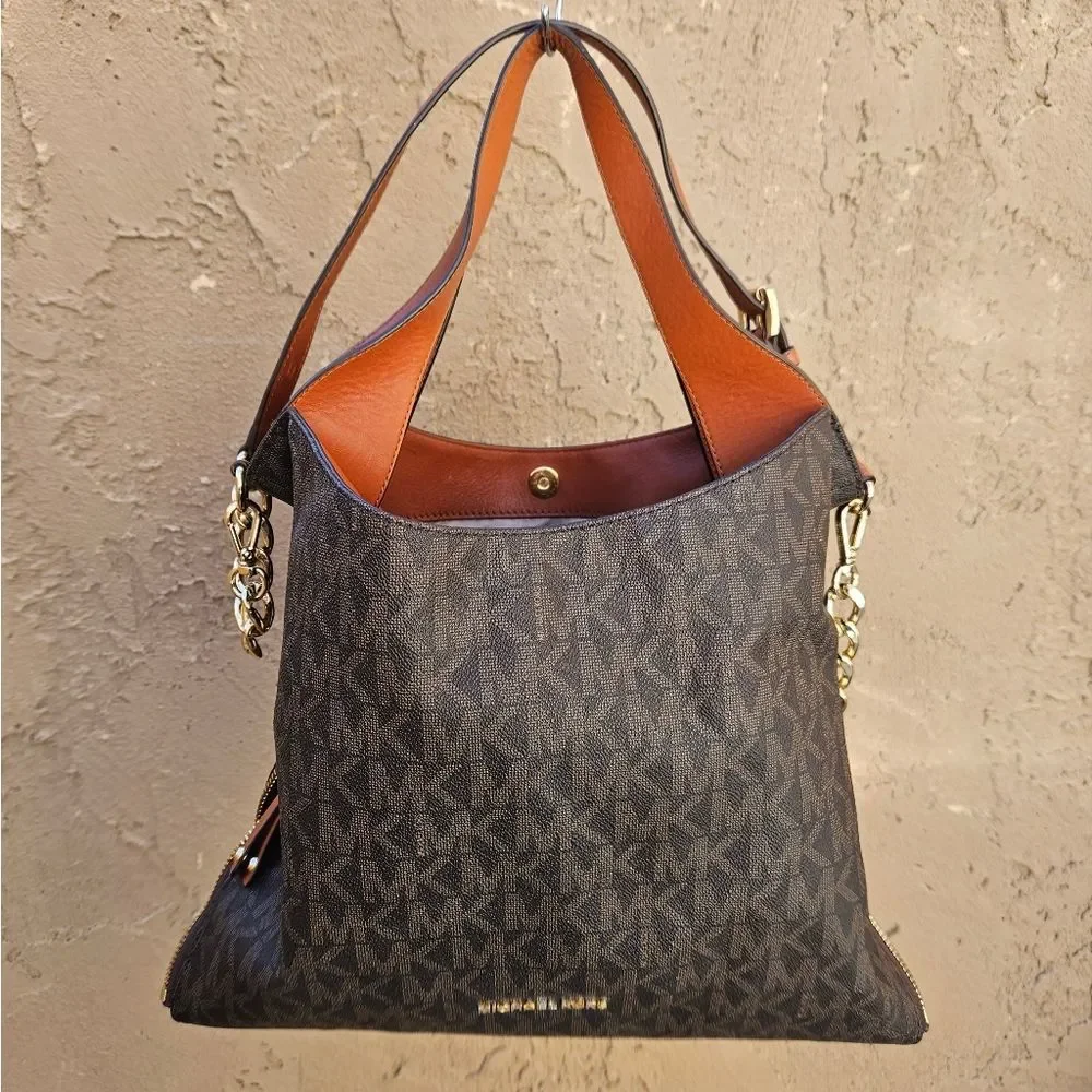 Authentic Michael Kors Devon MK Signature Large Shoulder Tote Bag in Brown - Picture 15 of 16